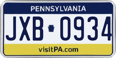 PA license plate JXB0934