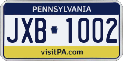 PA license plate JXB1002