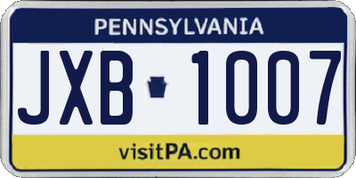 PA license plate JXB1007