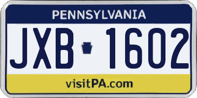 PA license plate JXB1602