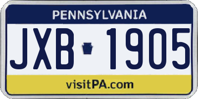 PA license plate JXB1905