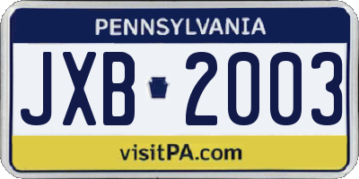 PA license plate JXB2003