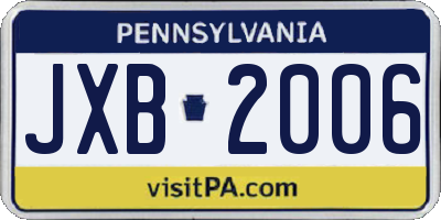 PA license plate JXB2006