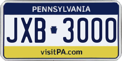 PA license plate JXB3000