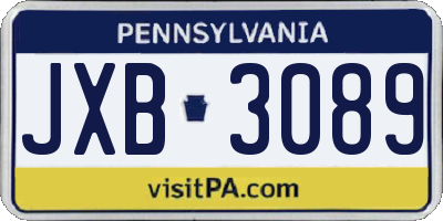 PA license plate JXB3089