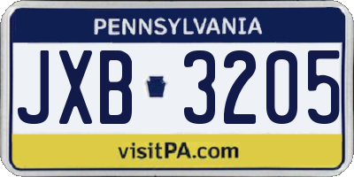 PA license plate JXB3205