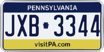 PA license plate JXB3344