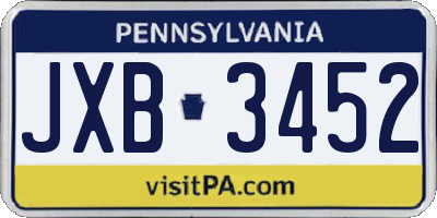 PA license plate JXB3452