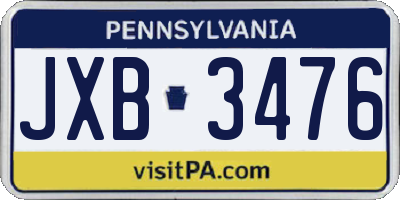 PA license plate JXB3476