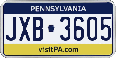PA license plate JXB3605