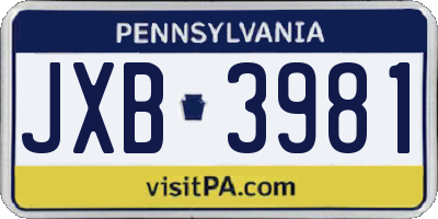 PA license plate JXB3981