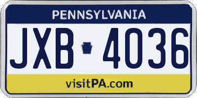 PA license plate JXB4036