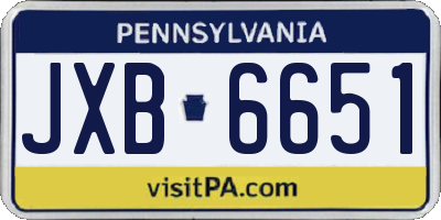 PA license plate JXB6651