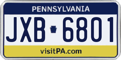 PA license plate JXB6801