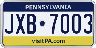 PA license plate JXB7003