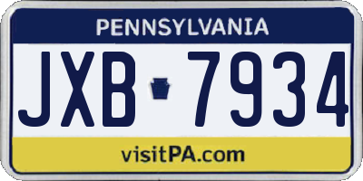 PA license plate JXB7934