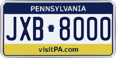 PA license plate JXB8000