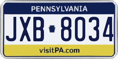 PA license plate JXB8034