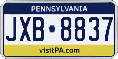 PA license plate JXB8837
