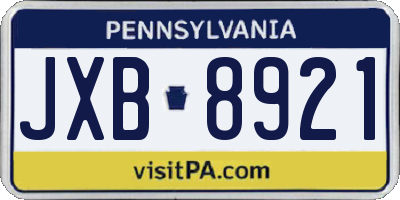 PA license plate JXB8921