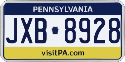 PA license plate JXB8928