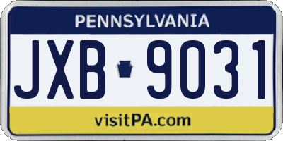 PA license plate JXB9031