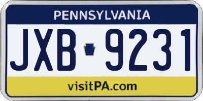 PA license plate JXB9231