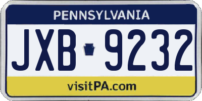PA license plate JXB9232