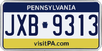 PA license plate JXB9313