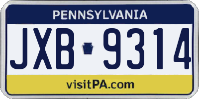 PA license plate JXB9314