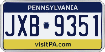 PA license plate JXB9351