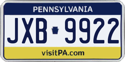 PA license plate JXB9922