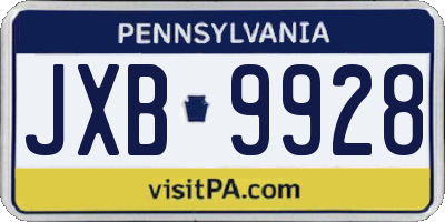 PA license plate JXB9928