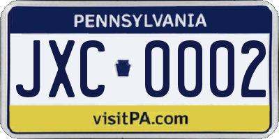 PA license plate JXC0002