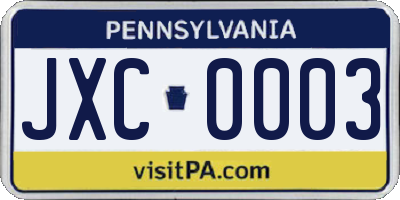 PA license plate JXC0003
