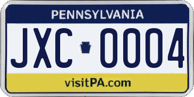 PA license plate JXC0004