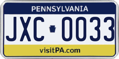 PA license plate JXC0033