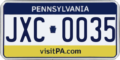 PA license plate JXC0035