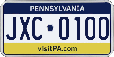 PA license plate JXC0100