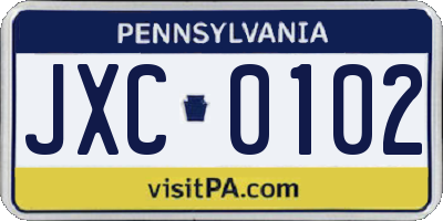 PA license plate JXC0102