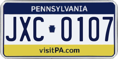 PA license plate JXC0107