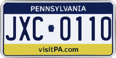 PA license plate JXC0110
