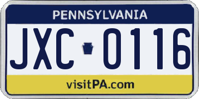 PA license plate JXC0116