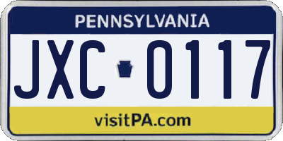 PA license plate JXC0117