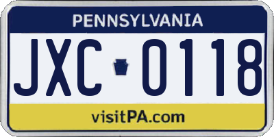 PA license plate JXC0118