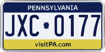 PA license plate JXC0177
