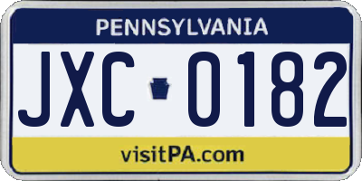 PA license plate JXC0182