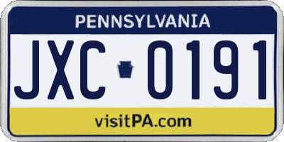 PA license plate JXC0191