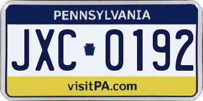 PA license plate JXC0192