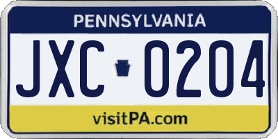 PA license plate JXC0204